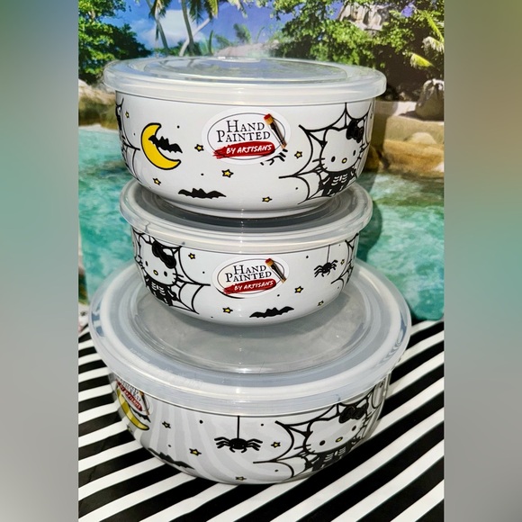 NWT 2024 Hello Kitty Halloween 3 Piece Ceramic Food Storage Bowls Container Set - Picture 14 of 14